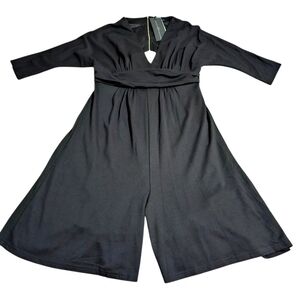 Elegant Black  Romper Dress Cutout Back 3/4 Sleeve Soft Stretch Medium